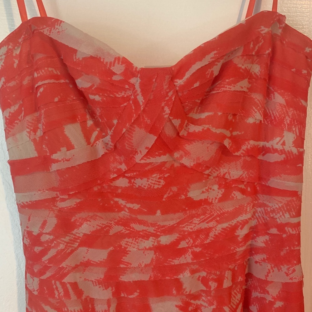 Strapless Coral and Tan Formal Dress